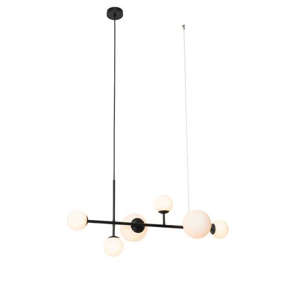 QAZQA Moderne hanglamp zwart met mat glas 6-lichts - Monaco
