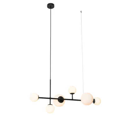 QAZQA Moderne hanglamp zwart met mat glas 6-lichts - Monaco 2