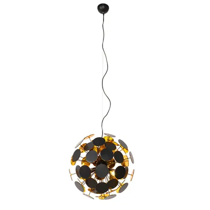 QAZQA Lampe à suspension design noire et dorée - Cerchio 3