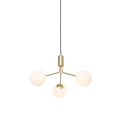 QAZQA Art Deco hanglamp goud met opaal glas 3-lichts - Coby