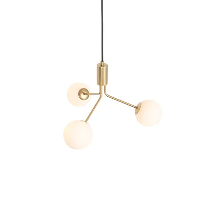 QAZQA Art Deco hanglamp goud met opaal glas 3-lichts - Coby 7