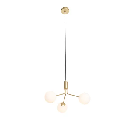 QAZQA Art Deco hanglamp goud met opaal glas 3-lichts - Coby 9
