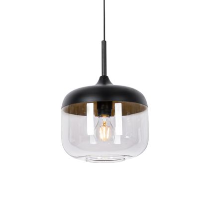 QAZQA Lampe à suspension design noire avec verre doré et fumé - Kyan