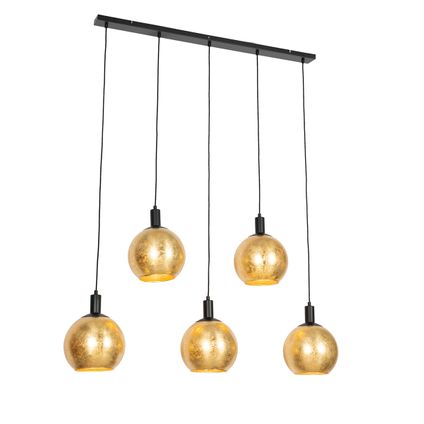 QAZQA Design hanglamp zwart met goud glas 5-lichts - Bert