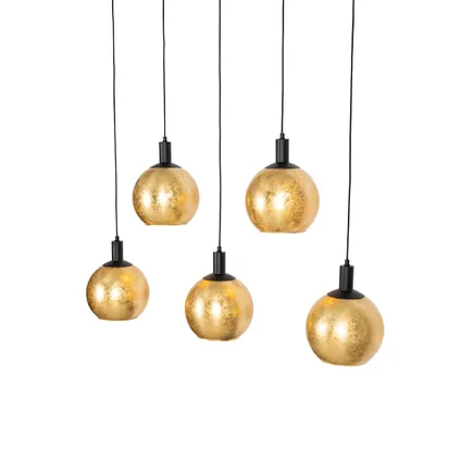 QAZQA Design hanglamp zwart met goud glas 5-lichts - Bert 7