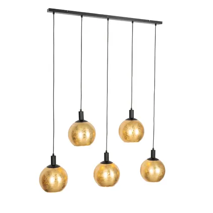 QAZQA Design hanglamp zwart met goud glas 5-lichts - Bert 8