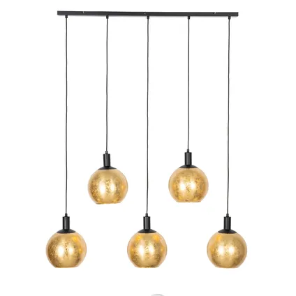 QAZQA Design hanglamp zwart met goud glas 5-lichts - Bert 9