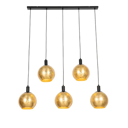 QAZQA Design hanglamp zwart met goud glas 5-lichts - Bert 10