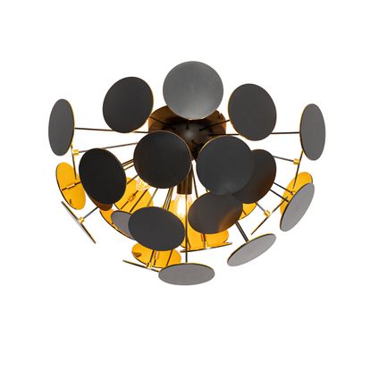 Design plafondlamp zwart met goud 54cm 3-lichts - Cerchio