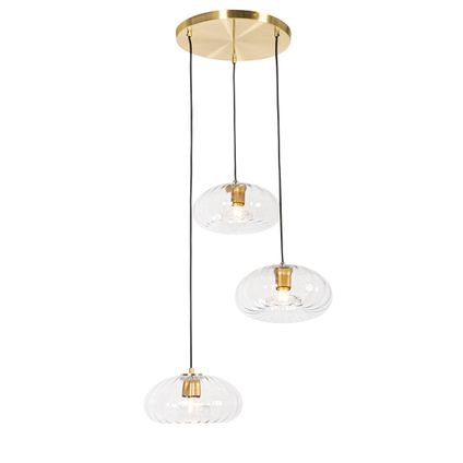 QAZQA Art Deco hanglamp goud met glas rond 3-lichts - Ayesha
