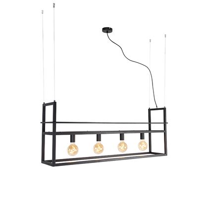 QAZQA Lampe suspendue intelligente noire avec crémaillère grande 4 lumières avec Wifi G95 - Cage Rack