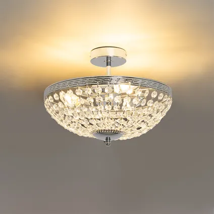 QAZQA Klassieke plafondlamp staal met kristal 3-lichts - Mondrian 10