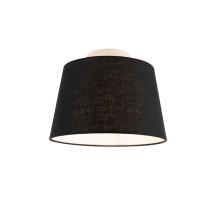 QAZQA Plafondlamp met linnen kap zwart 25 cm - Combi wit