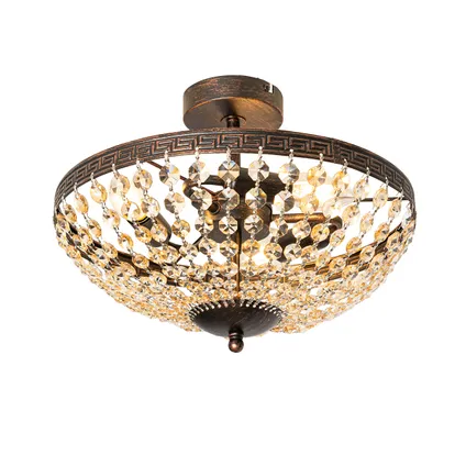 QAZQA Klassieke plafondlamp brons en kristal 3-lichts - Mondrian 8