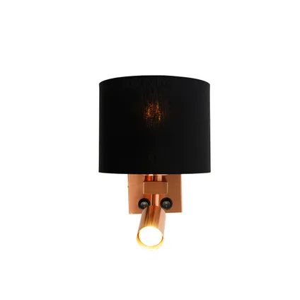 QAZQA Wandlamp koper met leeslamp en kap 18 cm zwart - Brescia 5
