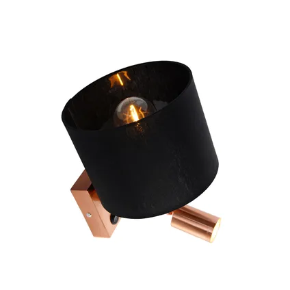 QAZQA Wandlamp koper met leeslamp en kap 18 cm zwart - Brescia 8