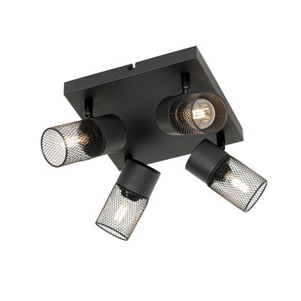 QAZQA Spot de plafond industriel noir 4 lumières orientable - Jim
