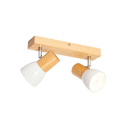 QAZQA Spot de plafond bois et blanc 2 lumières orientable - Thorin