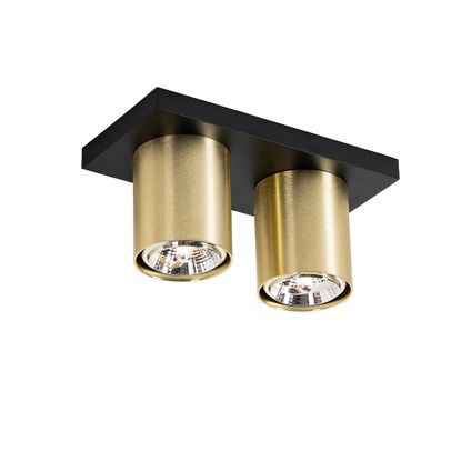 QAZQA Moderne plafondspot zwart met goud 2-lichts - Tubo