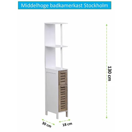 Badkamerkast Stockholm met 2 deuren en 2 legplanken 30x18x130 cm 2