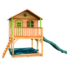 Praxis AXI Marc Speelhuis op palen met groene glijbaan - Speelhuisje van hout - Speeltoestel aanbieding
