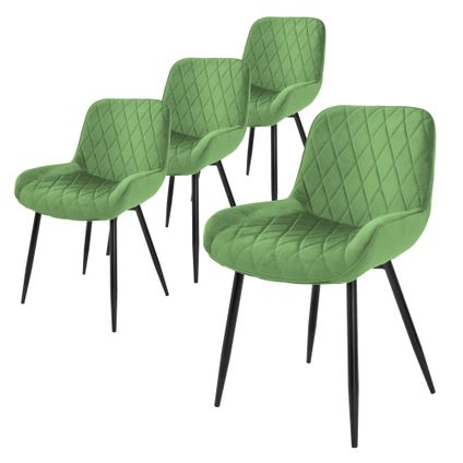 Set de 4 chaises de salle à manger ML-Design rembourrée en velours vert fauteuils moderne