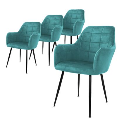 ML-Design Set van 4 Eetkamerstoelen met Rugleuningen en Armleuningen, Turquoise