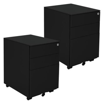 ML-Design Set van 2 metalen verrijdbare containers met 3 laden, zwart, 39x50x56 cm