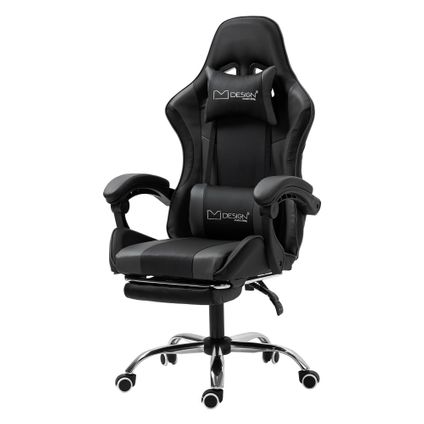 Chaise de massage gaming ML-Design noir-gris, chaise de bureau ergonomique, pivotante réglable