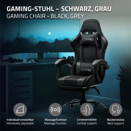 ML-Design gaming massagestoel zwart-grijs, ergonomische bureaustoel, verstelbaar draaibaar 2