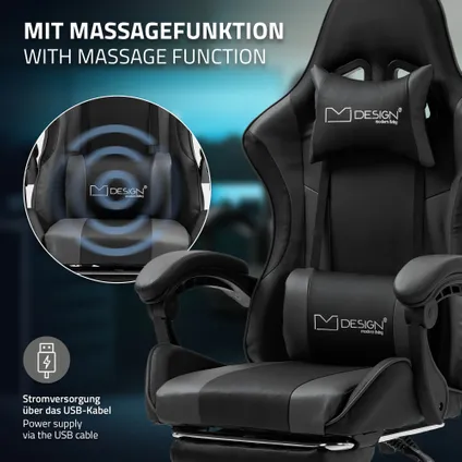 ML-Design gaming massagestoel zwart-grijs, ergonomische bureaustoel, verstelbaar draaibaar 5