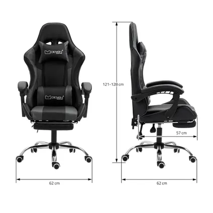 ML-Design gaming massagestoel zwart-grijs, ergonomische bureaustoel, verstelbaar draaibaar 6