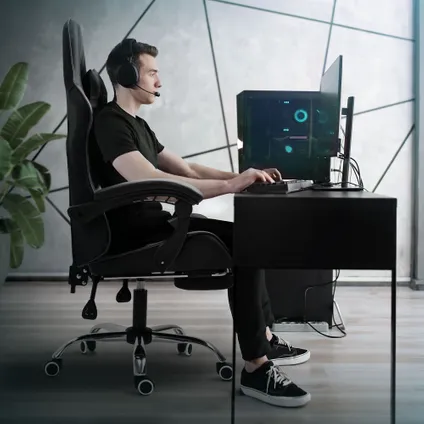 ML-Design gaming massagestoel zwart-grijs, ergonomische bureaustoel, verstelbaar draaibaar 8