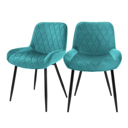 Set de 2 chaises de salle à manger ML-Design rembourré velours turquoise fauteuils moderne