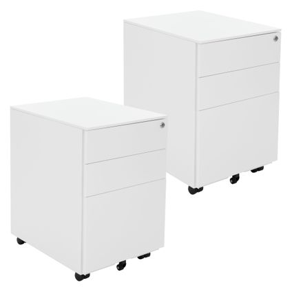 2x Caisson à roulettes ML-Design meuble rangement blanc avec 3 tiroirs de bureau 39x50x56 cm