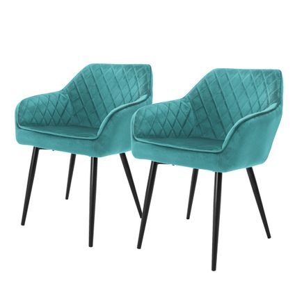 Lot de 2x chaises de salle à manger ML-Design rembourrée en velours fauteuils turquoise