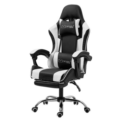 Chaise de massage gaming ML-Design noir et blanc, chaise de bureau ergonomique, pivotante réglable