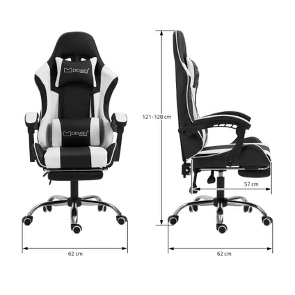 ML-Design zwart-wit gaming massagestoel, ergonomische bureaustoel, draaibaar verstelbaar 6
