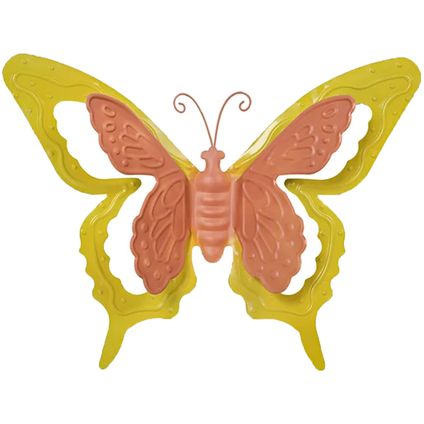 Mega Collections muurvlinder - tuindecoratie - oranje - metaal - 36 cm