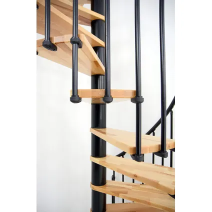 Escalier colimaçon Cadance - Diamètre 140 cm - Métal noir avec marches en hêtre - Main courante PVC noir 2