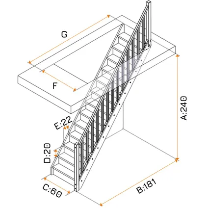 HandyStairs Escalier fermé "Basica60" - 60cm de large - 1x apprêt blanc - 11 marches (240/181) 3