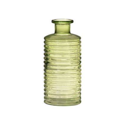 Hakbijl Glass Vaas - groen - transparant - geribbeld - 14 x 31 cm