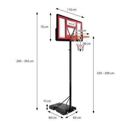Pied de basketball panier pompe ballon Hauki hauteur réglable base rechargeable rouge 2