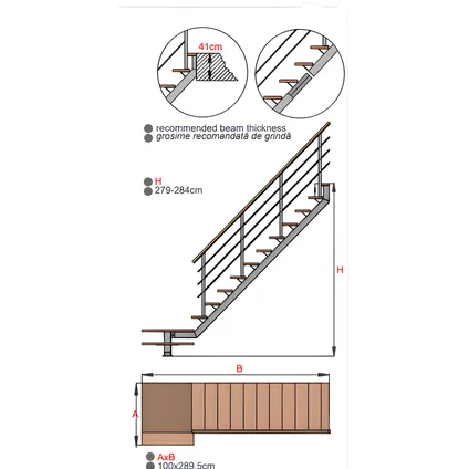 Escalier quart tournant Bolsano - 13 marches en hêtre - Acier blanc 2