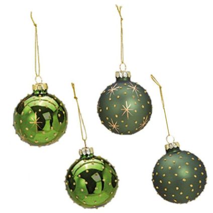G. Wurm Kerstballen - 12st - glas - groen - gedecoreerd - 6 cm