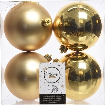 Decoris Kerstballen - 4ST - goudkleurig - mat en glans - 10 cm