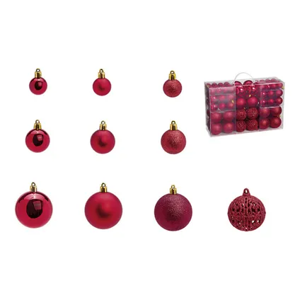 Kerstballen -set 100x st - bordeaux rood - 3,4,6 cm - kunststof 2