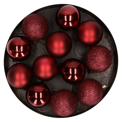 Cosy & Trendy Kerstballen - 12 stuks - donkerrood - kunststof - 6 cm