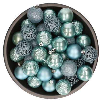 Bellatio decorations Kerstballen - 37ST - mix - ijsblauw - 6 cm