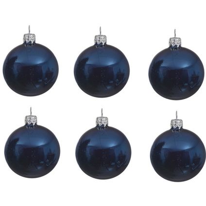 Decoris Kerstballen - 6 stuks - donkerblauw - glans - glas - 8 cm